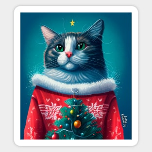 Cat Wearing Christmas Sweater Sticker